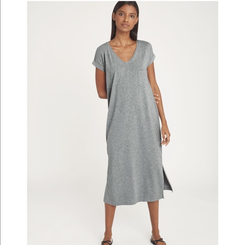 CUYANA Gray V-Neck Midi T-Shirt Dress